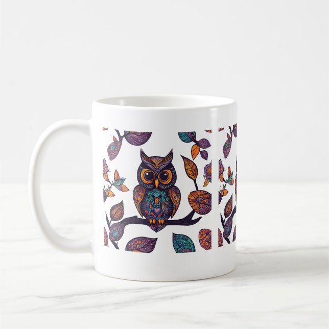 Halloween Owl Alebrije und Blätter Kaffeetasse (Links)