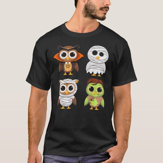 Halloween Owl Ghost Vampire Mummy Trick Or Treat T-Shirt (Vorderseite)