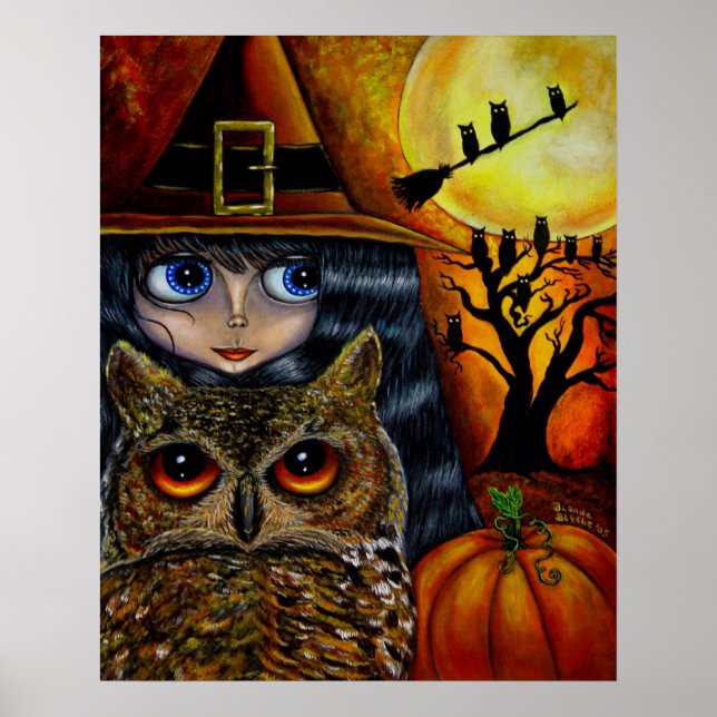 Halloween Owl Hexenkürme Big Eyes Doll Art Poster (Vorne)