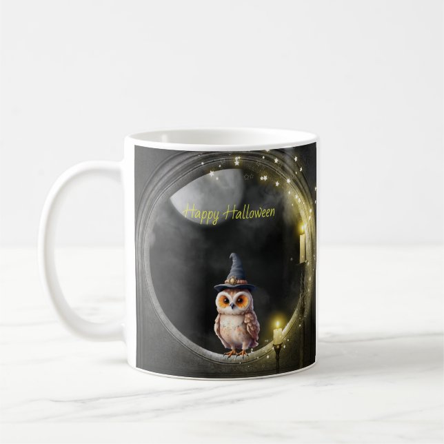 Halloween Owl im Rundturmfenster Kaffeetasse (Links)