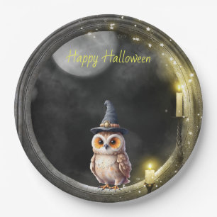 Halloween Owl im Rundturmfenster Pappteller