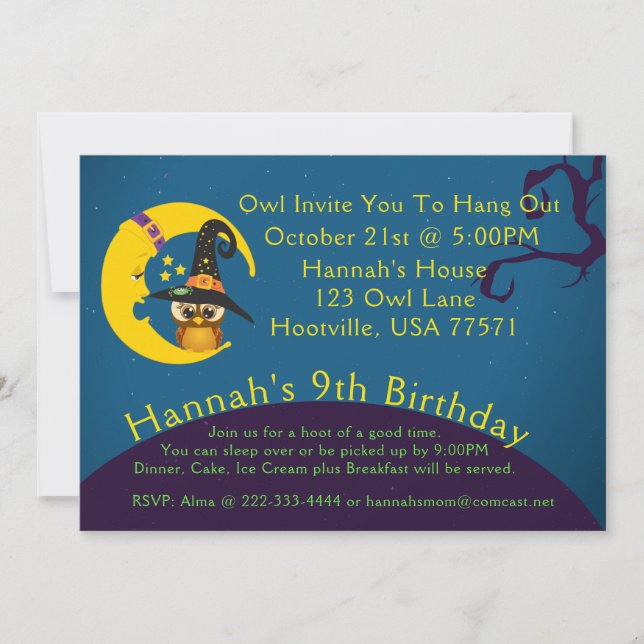 Halloween Owl Moon Slumber Party Einladung (Vorderseite)