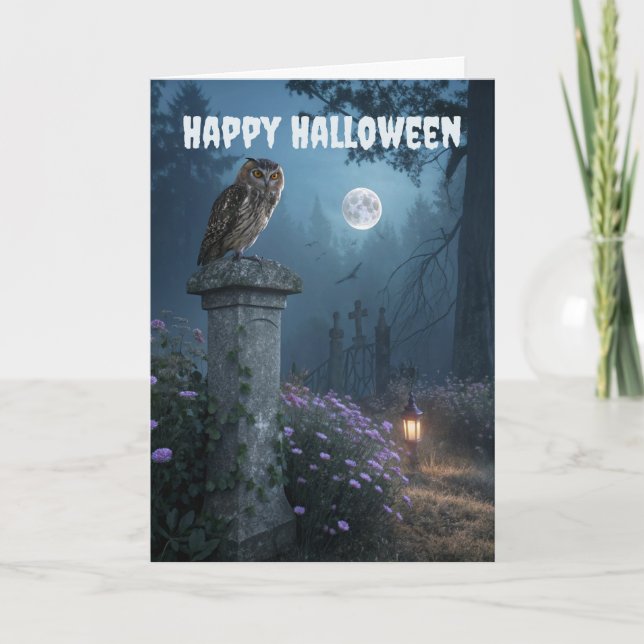 Halloween-Owl-Szene Feiertagskarte (Vorderseite)