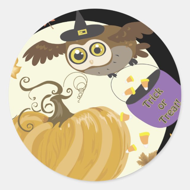 Halloween Owl Trick oder Treat Stickers (Vorderseite)