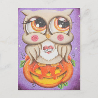 Halloween Owl und Pumpkin Postkarte