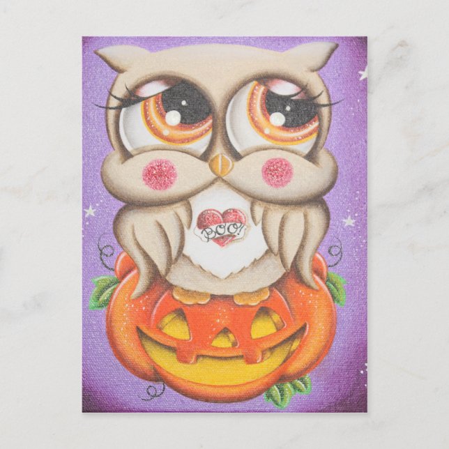 Halloween Owl und Pumpkin Postkarte (Vorderseite)