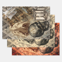 Halloween Owl und Skull Vintages Muster Geschenkpapier Set