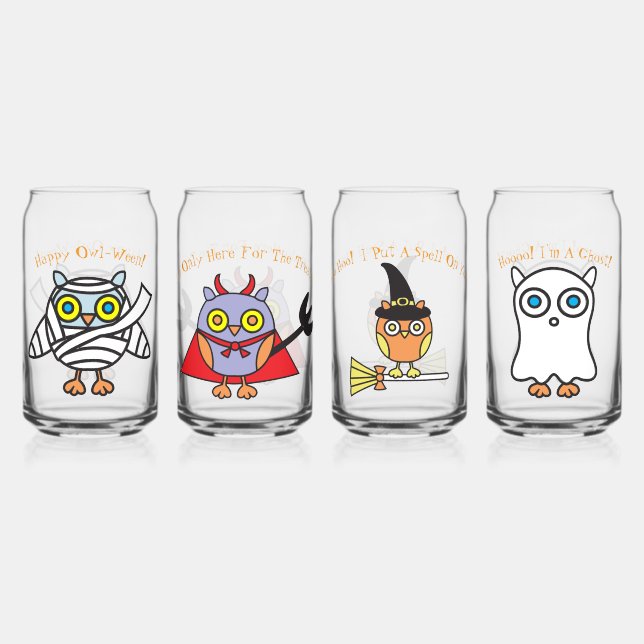 Halloween Owls Trinkbehälter Set 4 Dosenglas (Vorderseite)