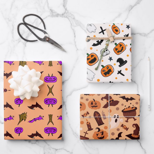 Halloween-Packpapier Geschenkpapier Set (Vorderseite)