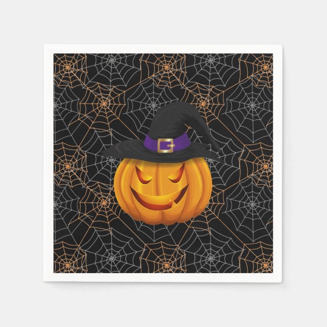 Halloween Paper Napkins-Spider Webs & Pumpkin Serviette (Vorderseite)