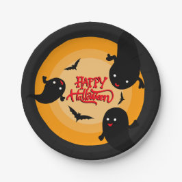 Halloween Paper Party Plate with Ghosts and Bats Pappteller
