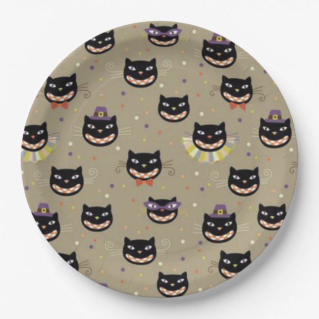 Halloween Paper Teller/Funny Black Cats Pappteller (Vorderseite)