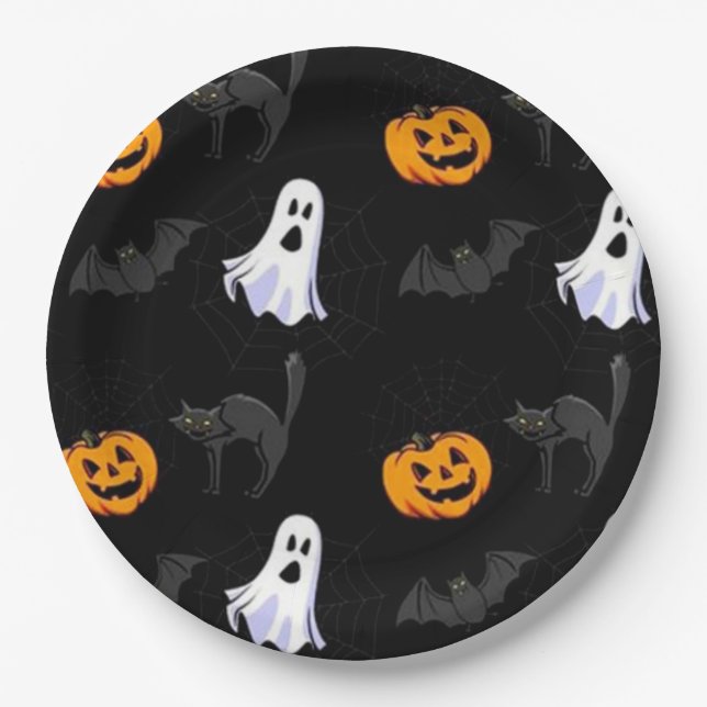 Halloween Paper Teller/Geist, Pumpkins und Flederm Pappteller (Vorderseite)
