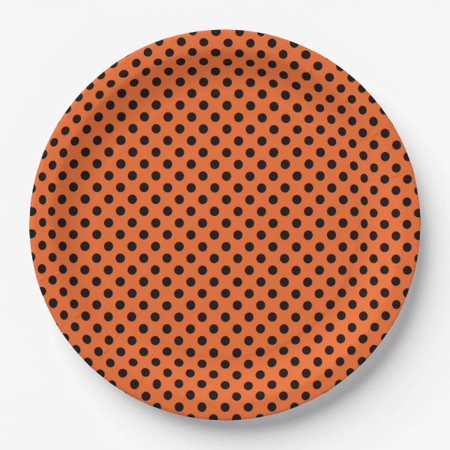 Halloween Paper Teller/Orange mit Black Polka Dot Pappteller (Vorderseite)