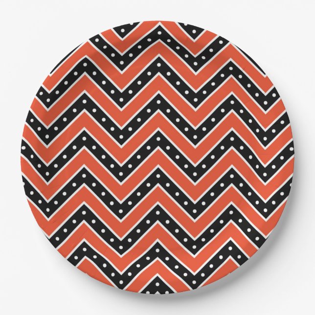 Halloween Paper Teller/Orange und Schwarz Zickzack Pappteller (Vorderseite)