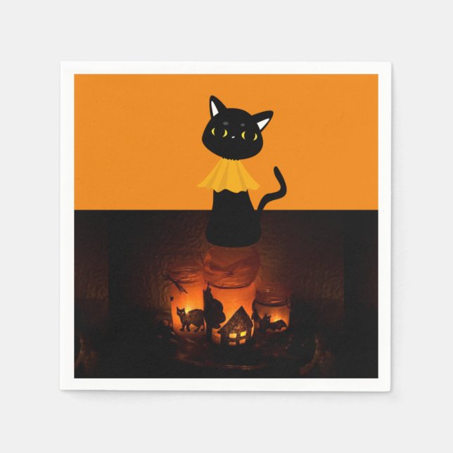 Halloween-Papier-Servietten, schwarze Katze Serviette (Vorderseite)