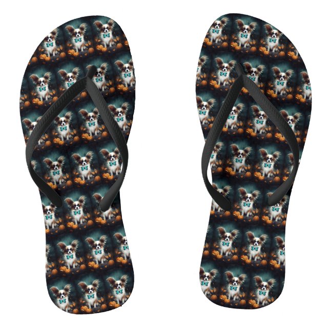 Halloween Papillon mit Pumpkins Beängstigend Flip Flops (Fußbett)