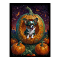 Halloween Papillon Welpe Leben in einem Kürbis