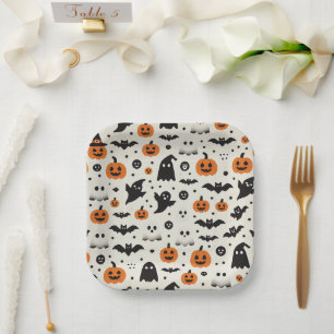 Halloween Pappteller mit Kürbissen und Geistern