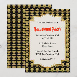 Halloween-Party aus Golden Skull und Crossbones Einladung