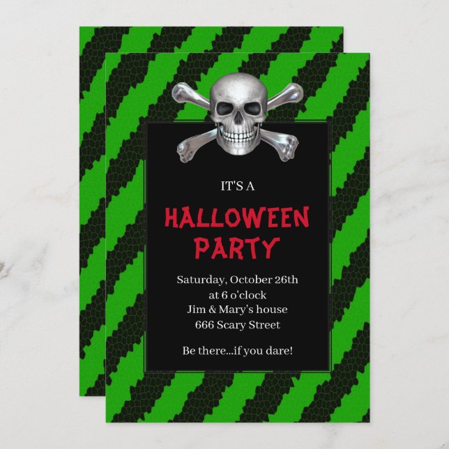 Halloween-Party aus Schädel und Querknochen Einladung (Vorne/Hinten)