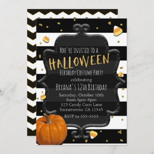 Halloween-Party aus schwarzem und weißem Streifen Einladung