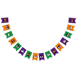 Halloween-Party-Banner mit Hexe, Geist und Vamp Wimpelkette