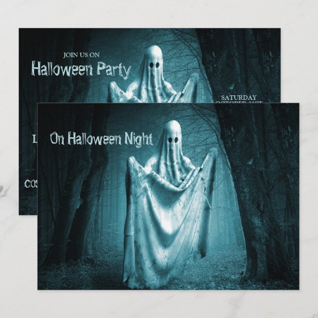 Halloween-Party Beängstigend Ghost Dark Blue Night Einladung (Vorne/Hinten)