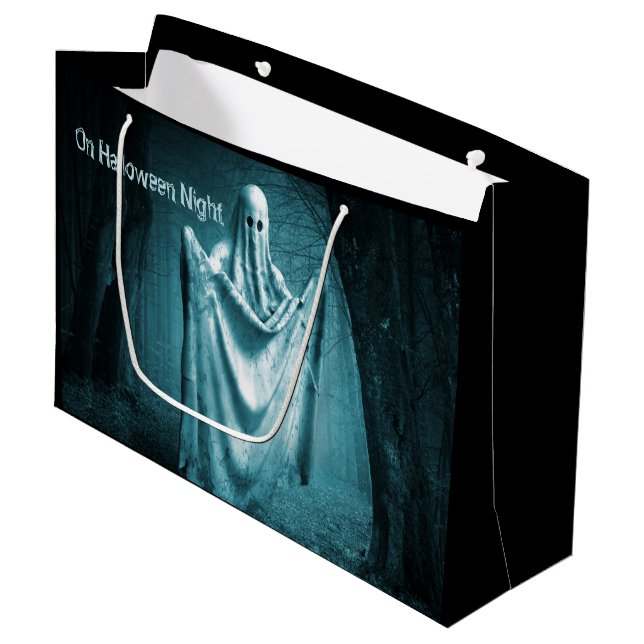 Halloween-Party Beängstigend Ghost Dark Blue Night Große Geschenktüte (Vorderseite Schrägansicht)