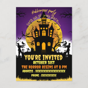 Halloween-Party beängstigendes Haus Schwarz Einlad Feiertagspostkarte