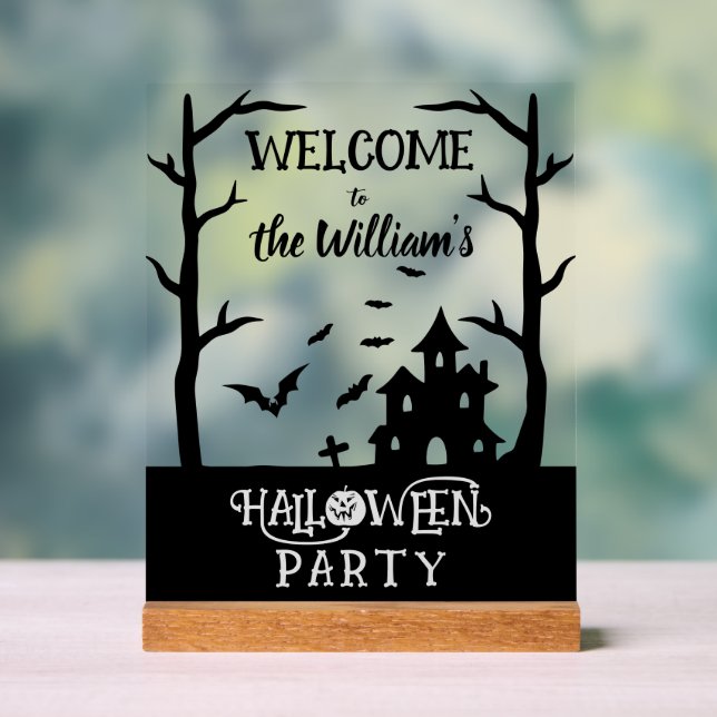 Halloween-Party Benutzerdefinierter Familienname B Acrylschild (Neutral)
