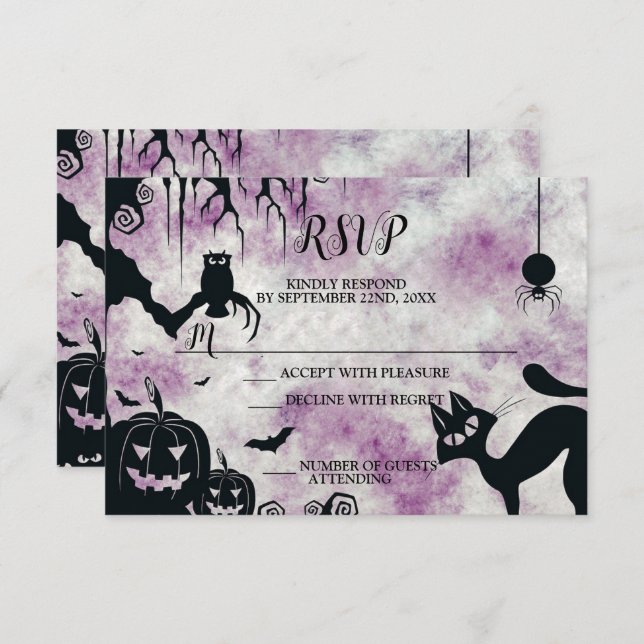 Halloween-Party Black Cat Evil Pumpkins Beängstige RSVP Karte (Vorne/Hinten)