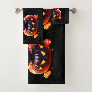 Halloween-Party Black Cat Pumpkin Horror Beängstig Badhandtuch Set