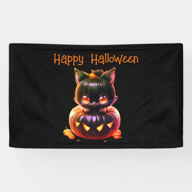 Halloween-Party Black Cat Pumpkin Horror Beängstig Banner (Horizontal)