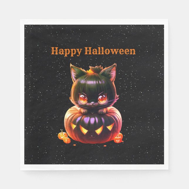 Halloween-Party Black Cat Pumpkin Horror Beängstig Serviette (Vorderseite)