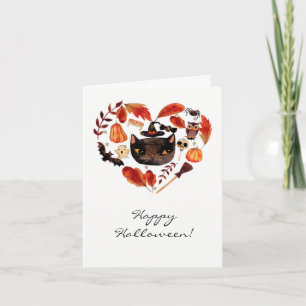 Halloween Party Black Cat Watercolor Whimsical Karte