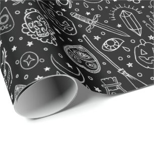 Halloween-Party Black Doodle Muster Geschenkpapier