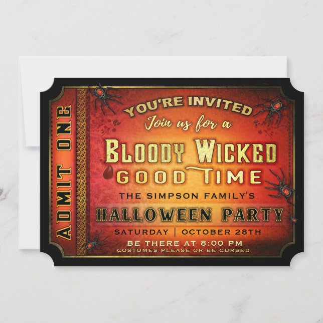 Halloween-Party Bloody Wicked Ticket Einladung (Vorderseite)