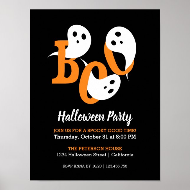 Halloween-Party Boo Ghosts Black Einladung Poster (Vorne)