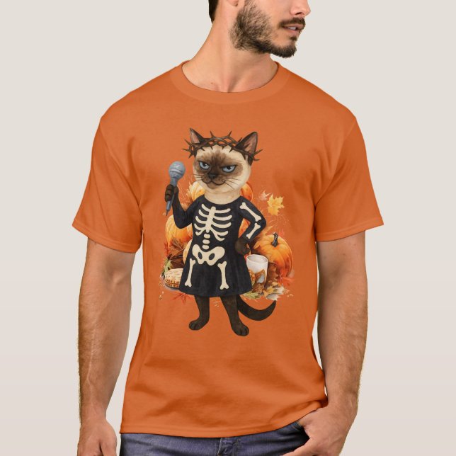 Halloween Party by Siamese Cat with Pumpkin T-Shirt (Vorderseite)