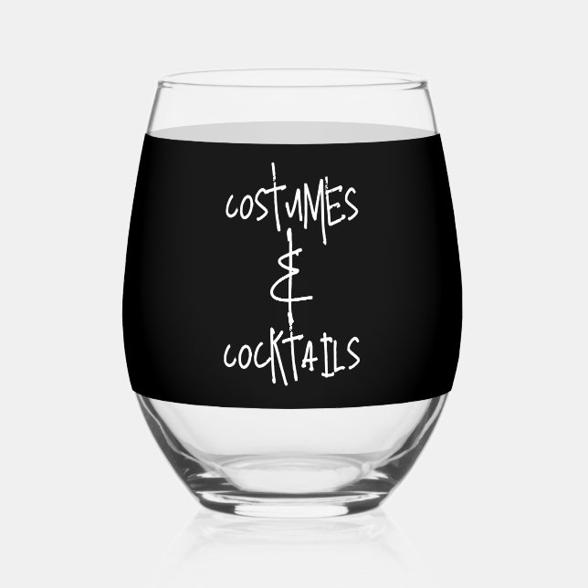 Halloween Party Costumes and Cocktails Black White Weinglas Ohne Stiel (Vorderseite)