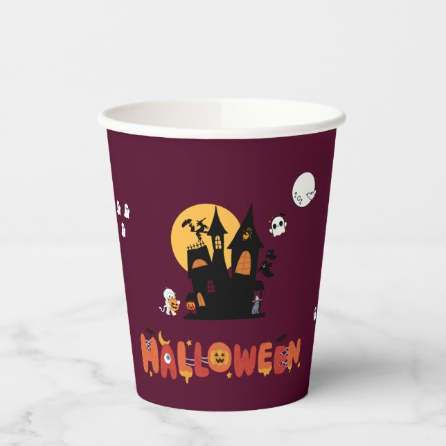 Halloween-Party Cup - Spuk House & Pumpkin Pappbecher (Links)