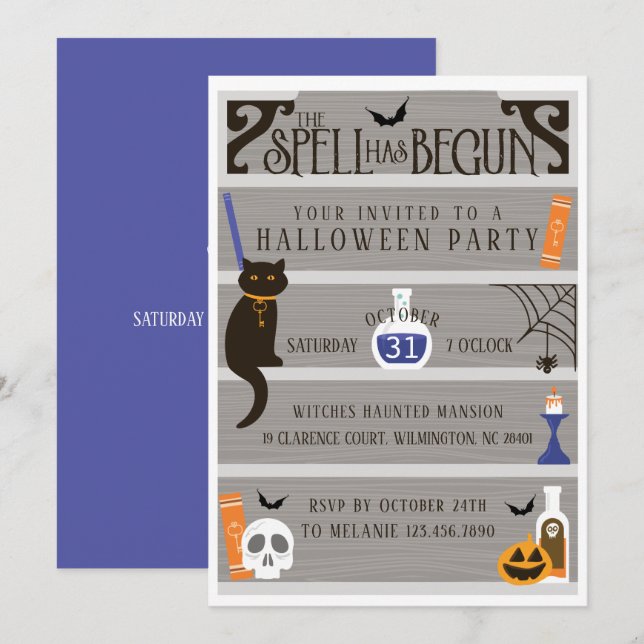 Halloween-Party der virtuellen Bibliothek des geja Einladung (Vorne/Hinten)