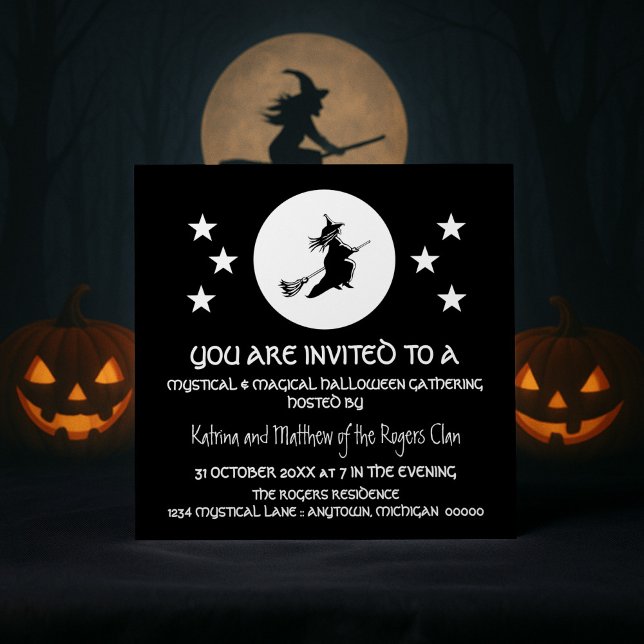 Halloween-Party einladen, Schwarz und Weiß Einladung (Black Bewitching Halloween Party Invitation)