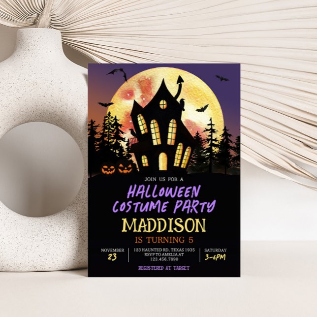 Halloween-Party Einladung (Haunted House Halloween Costume Birthday Party Invitation)