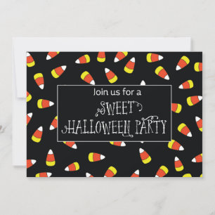 Halloween-Party Einladung Candy Mais auf schwarz