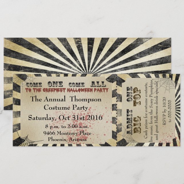 Halloween-Party Einladung Circus Ticket (Vorne/Hinten)