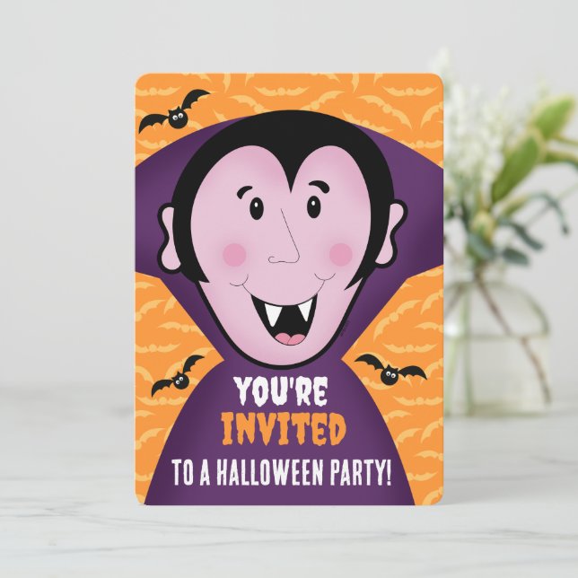 Halloween-Party Einladung Dracula Vampire Kinder N (Stehend Vorderseite)