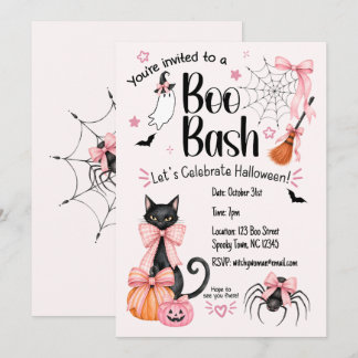 Halloween-Party-Einladung Girly Pink und Schwarz   Einladung