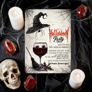 Halloween-Party-Einladung Hexenhut-Weinglas Einladung